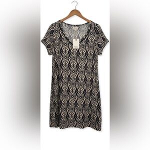 Hatley Marina Womens Black & Cream Short Sleeve Mini Dress XL Casual Work Travel